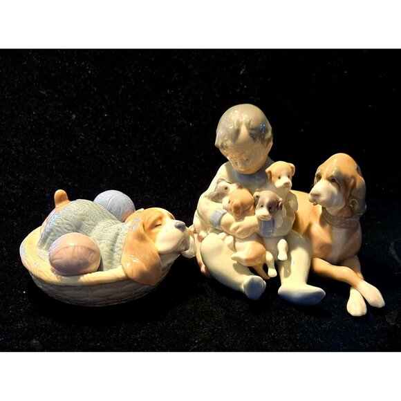 LLADRO Boy With Puppies & Mama Dog Porcelain Figurine Nao, LLADRÓ - Picture 1 of 10